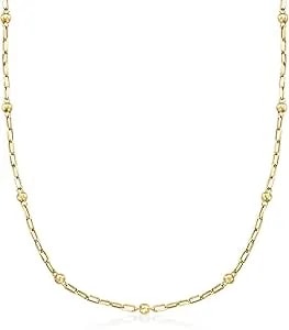 Ross-Simons 18kt Yellow Gold Bead Station Paper Clip Link Necklace