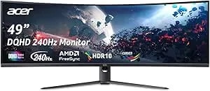 Acer Nitro 49” Gaming Monitor - Ultrawide DQHD 5120 X 1440 - 1000R 32:9 Curved - AMD Freesync - 240Hz Refresh Rate - 3ms (G To G) - 1 X Display Port 1.4 & 2 X HDMI 2.0 Ports - EI491CUR W3biiphx