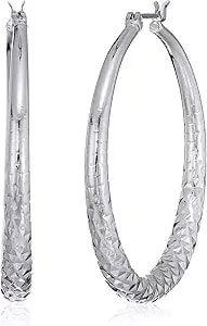 Nine West Women'S Silver-Tone Texture Hoop Earrings