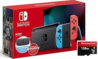 Nintendo Switch Console With Neon Blue And Neon Red Joy-Con Video Games Console, 6.2" Touchscreen Lcd Display, Wifi