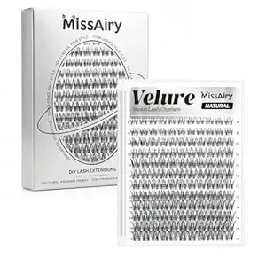 Velure Lash Clusters Eyelash Extensions Natural Lashes Individual Lash Clusters 8-16mm Eyelash Clusters Natural With Invisible Band Venus D Curly Individual Lashes By Missairy(Velure 8-16mm)
