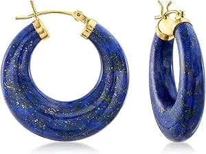 Ross-Simons Round Gemstone Hoop Earrings In 14kt Gold 1 1/8 Inches