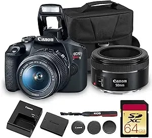 Canon Eos Rebel t7 Dslr Camera Kit - 24.1mp Aps-C Sensor With Ef-S 18-55mm Lens - Full Hd 1080p Video Compact Beginner-Friendly Photography (2727c002) + Canon 50mm Lens + Bag + 64gb Card