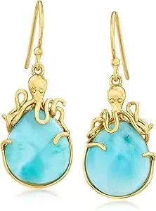 Ross-Simons Larimar Octopus Drop Earrings In 18kt Gold Over Sterling