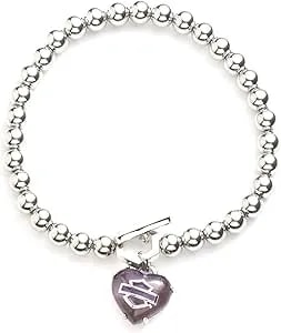 Harley-Davidson Womens Amethyst Bar & Shield Heart Stretch Bracelet - Silver