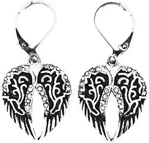 Heavy Metal Women'S Crystal Bling Wings Dangle Lever Back Earrings - Silver