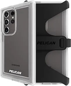 Pelican Voyager - Samsung Galaxy S24 Ultra Case [6.8”] [18ft MIL-STD Drop Protection] [Wireless Charging] Rugged Phone Case For Samsung Galaxy S24 Ultra W/Belt Clip Holster Stand - Anti Yellow - Clear