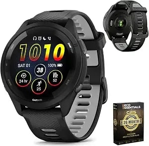 Garmin Forerunner 265 Running Gps Smartwatch, Amoled Display, 46mm, Black/Powder Gray, 010-02810-00 - Bundle W/Deco Essentials 26-Month Cps Plan