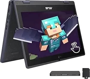 Asus br1102fga 11.6" 2-In-1 Rugged & Spill Resistant Touchscreen Laptop, Intel Celeron n100, 4gb Ram, 288gb Storage(128gb Ssd+160gb Docking Station Set), Uhd Graphics, Wifi 6, Webcam, Win 11 Pro, Gray