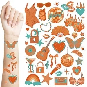 Orange Showgirl Temporary Tattoos - 2 Pcs Iridescent Showgirl Body Stickers For Bachelorette, Girls’ Night, Birthday, Showgirl Theme Decorations