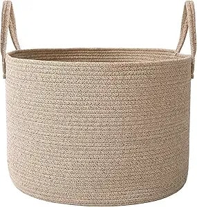 Jmvicyroam 65l Extra Large Machine Washable Cotton Rope Blanket Basket - Collapsible Laundry Hamper, Reinforced Handles, For Blankets, Pillows, Toys And Clothes, Living Room And Bedroom, Oatmeal
