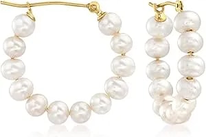 Ross-Simons 4-5mm Cultured Pearl Hoop Earrings In 14kt Yellow Gold
