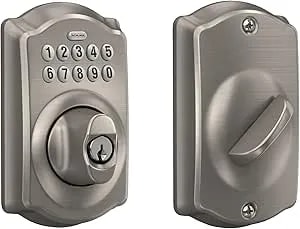 Schlage BE365 V CAM 619 Camelot Keypad Deadbolt, Electronic Keyless Entry Lock, Satin Nickel