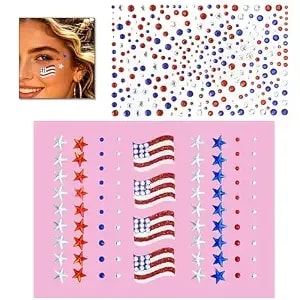 Rodaky 4th Of July Face Gems 2pcs Self Adhesive Patriotic Face Jewels Stickers Star Rhinestone Mixed Size Blue Red Gem For Independence Day Festival Makeup Accessories