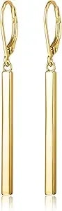 Amazon Collection 18k Yellow Gold Or 14k Rose Gold Over Sterling Silver Bar Drop Earrings