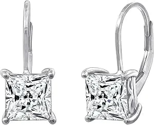 Amazon Essentials Sterling Silver Princess Cut Leverback Drop Earrings Made With Infinite Elements Cubic Zirconia
