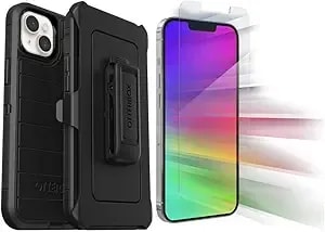 Otterbox Defender Series Case For Iphone 14 Plus (Only) - With Zagg Glass Elite Clear Screen Protector - Holster Clip Included - Microbial Defense Protection - Non-Retail Packaging - Black