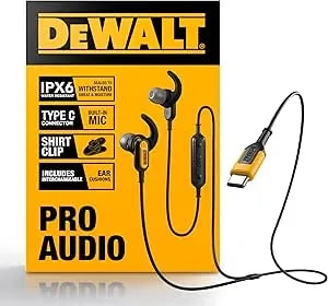 Dewalt Heavy Duty Jobsite Usb C Headphones For Ipad/Iphone 17/16/15 Pro Max, Corded Type C Earphones Usbc Ear Buds Wired W/Microphone Volume Control Module, Compatible W/Macbook Samsung s23 Ultra