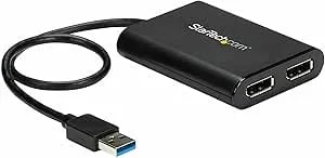 Startech.Com USB 3.0 To Dual Displayport Adapter 4K 60Hz, Displaylink Certified, Video Converter With External Graphics Card - Mac & PC (USB32DP24K60), Black