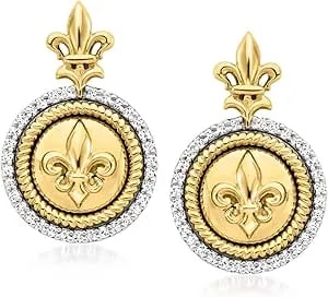 Ross-Simons 0.25 Ct. T.W. Diamond Fleur-De-Lis Drop Earrings In 18kt Gold Over Sterling