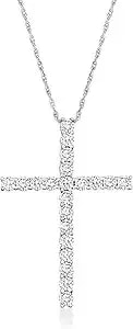 Ross-Simons 1.00 Ct. T.W. Diamond Cross Pendant Necklace In 14kt White Gold