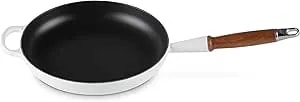 Le Creuset Enameled Cast Iron Alpine Wood Handle Fry Pan, 10.25", White