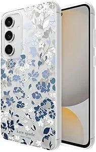 Kate Spade New York Samsung Galaxy S24 FE 5G Case - Compatible With Wireless Charging - Designer Phone Case - Flowerbed Blue Gems