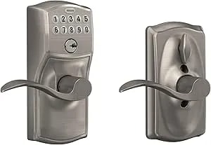 Schlage Satin Nickel FE595VCAM619ACC Camelot Keypad Entry With Flex-Lock And Accent Levers