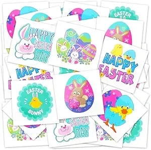Easter Basket Stuffers For Kids, 144 Pack Easter Tattoos For Kids, Individual Temporary Tattoos Easter Themes, Fake Tattoo Stickers, Egg Fillers, Easter Treats, Easter Toys, Easter Basket Essentials