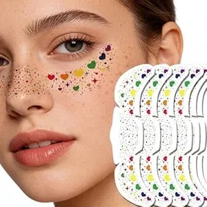 Pride Day Freckle Face Tattoo Rainbow Heart Face Temporary Tattoos - Colorful Juneteenth Face Stickers, Waterproof Rainbow Heart Freckle Tattoos For Lgbtq Pride Parades, Festivals, Raves, Party Makeup