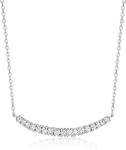 Ross-Simons Italian .60 Ct. T.W. Cz Curved Bar Necklace In Sterling Silver. 18 Inches