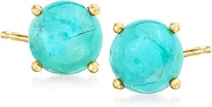 Ross-Simons Turquoise Stud Earrings In 18kt Gold Over Sterling