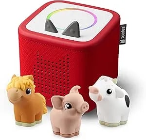 Toniebox 2 My First Farm Bundle For Kids 1+ With Soft And Squeezable Cow, Horse, And Pig - Sunset Red