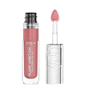 L'Oreal Paris Plump Ambition Hyaluron Lip Oil, 24 Hr Lip Gloss With Hyaluronic Acid, Volumizing Formula With Glass-Like Shine, Worth It 601, 0.16 Fl Oz