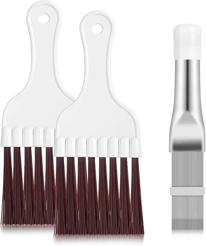 3 In 1 Air Conditioner Condenser Fin Comb, Fin Cleaning Brush Coil Cleaner - Stainless Steel Fin Comb And 2 Whisk Brushes, For Air Conditioner Coil Cleaner Refrigerator Evaporators Radiator Repair Tool
