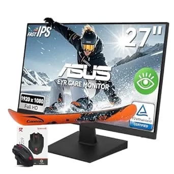Asus va27ehe 27" Eye Care Monitor,Full Hd 1920x1080 Computer Monitor,75hz,Ips,Adaptive-Sync,Eye Care Plus Technology,Blue Light Filter,Flicker Free,For Working And Gaming,Hdmi D-Sub,3 Yr Warranty
