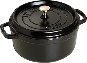 Staub La Cocotte Round 40500-281 "Pico Cocotte Round, Black, 11.0 Inches (28 Cm), Two-Handed, Enameled Pot, Waterless Cooking, Induction Compatible
