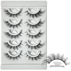Self Adhesive False Eyelashes Pre Glued Cat Eye Lashes Strips No Glue Fox Eye Lashes 5 Pairs Faux Mink Lash Strips