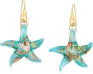 Ross-Simons Italian Murano Glass Starfish Drop Earrings With 18kt Gold Over Sterling
