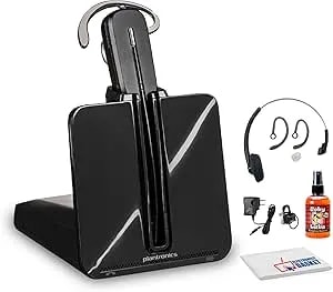 Poly Plantronics cs540 Wireless Dect Headset - Single Ear - Convertible - Noise Cancelling Microphone Bundle Including: Base, Headband, Ear Tips, Goby Labs Headphone Cleaner, Fiber Cloth
