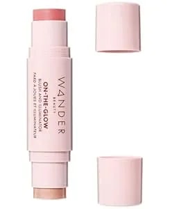 Wander Beauty On-The-Glow Blush And Illuminator - Coral Rose/Nude Glow - 7-In-1 Hydrating Cream Blush & Highlighting Stick - Stick Blush For Cheeks, Lip, & Body - Highlighter Makeup & Blush - 0.4 Oz