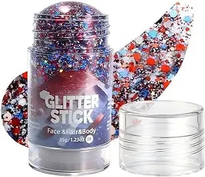 Ccbeauty Usa Red White And Blue Body Glitter Stick, Patriotic 4th Of July Accessories, Sparkling Face Hair Glitter For Fourth Of July Outfits, American Flag Makeup For Independence Day 250 Anniversary