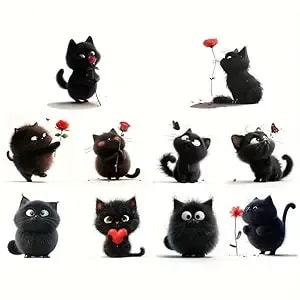 10 Pcs, Halloween 3d Cute Black Cat Temporary Tattoos, Roses, Cat Design Tattoos For Men And Women, Suitable For Birthday Party Birthday Gifts, Role-Playing, Waterproof Lasting 3-5 Days.