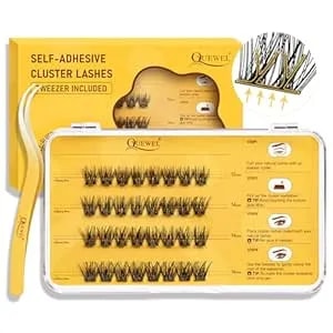 Quewel Self Adhesive Eyelashes Kit, Press On Lashes Pre Glued Eyelash Clusters Self Stick Cluster Lashes No Glue No Remover Needed Diy Lash Extension Kit For Beginners (Zn-01)