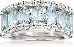 Ross-Simons 2.80 Ct. T.W. Aquamarine And .70 Ct. T.W. White Topaz Ring In Sterling Silver