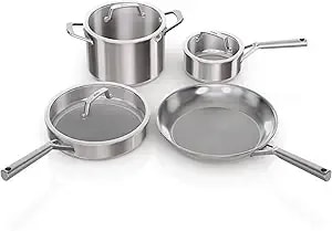 Ninja Everclad Stainless Steel Cookware 7 Piece Pots & Pans Set, Cookware Set, All Stovetops & Induction, Oven Safe To 600°F, Tri-Ply Commercial-Grade, c99007