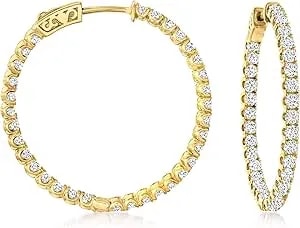 Ross-Simons 3.63 Ct. T.W Cz Inside-Outside Hoop Earrings In 18kt Gold Over Sterling