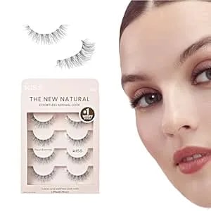 Kiss The New Natural, False Eyelashes, 'Pearl Earring', 12mm, Includes 4 Pairs Of Lashes, Easy To Apply, Reusable Lash Clusters