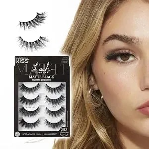 Kiss Lash Couture, False Eyelashes, 'Matte Twill', 14mm, Includes 4 Pairs Of Lashes, Easy To Apply, Reusable Lash Clusters