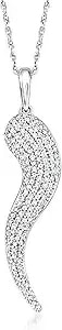 Ross-Simons 0.25 Ct. T.W. Pave Diamond Italian Horn Pendant Necklace In Sterling Silver